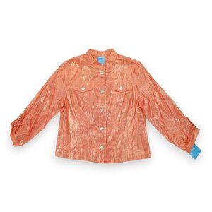 NWT Lara Lane Button Up Shirt Women Size 8 Mango Spread Collar Metallic MSRP $54
